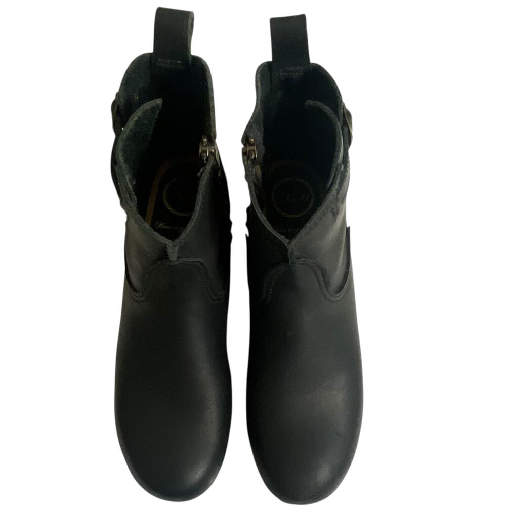 Women's Black Leather Clog Ankle Boots with Buckle - Picture 3 of 9